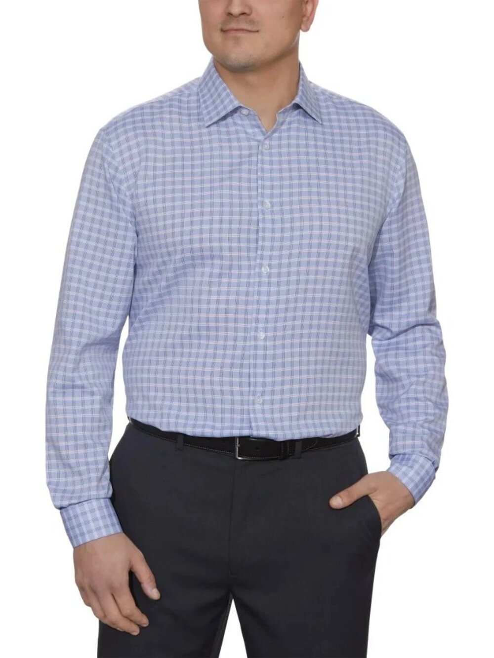 Kenneth Cole Men's Quick Dry Performance Dress Shirt, Blue, XL 17-17.5 34-35